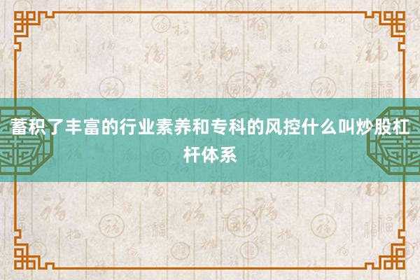 蓄积了丰富的行业素养和专科的风控什么叫炒股杠杆体系