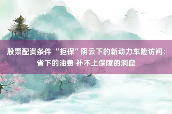 股票配资条件 “拒保”阴云下的新动力车险访问：省下的油费 补不上保障的洞窟