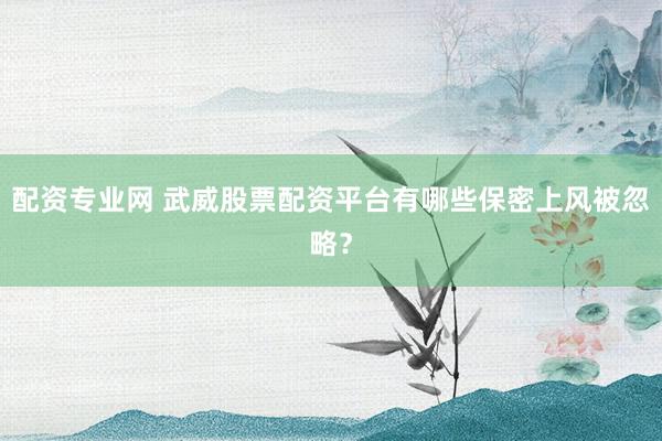 配资专业网 武威股票配资平台有哪些保密上风被忽略？