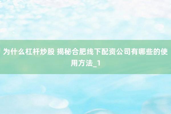 为什么杠杆炒股 揭秘合肥线下配资公司有哪些的使用方法_1
